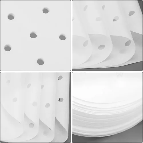 Miniatura 7 de Beasea Papel pergamino para freidora de aire de 11 pulgadas, 200 piezas de papel pergamino perforado blanco desechable para freidora de aire y cesta