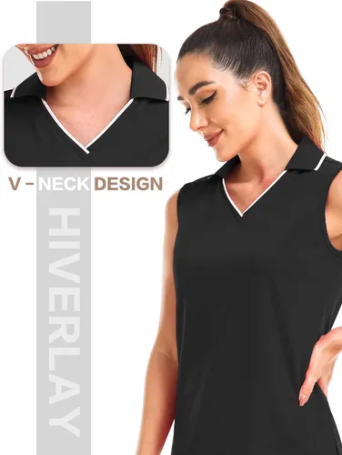 Miniatura 5 de Hiverlay Women's Sleeveless Polo Golf Shirts Quick Dry UPF 50+ V-Neck with Collar Lightweight Tennis Workout Tank Tops
