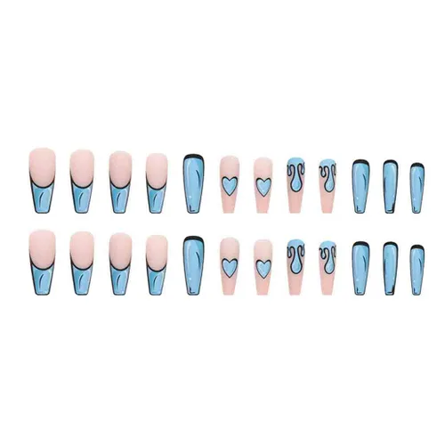 Miniatura 4 de Foccna Uñas postizas a presión color azul cómic, extra largas, uñas postizas acrílicas, ataúd de dibujos animados, uñas postizas para mujeres