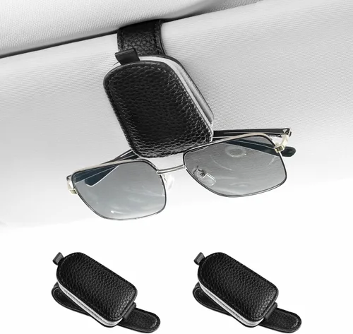 Miniatura 20 de SINGARO Soporte para gafas de sol de coche, hebilla magnética de cuero para visera de coche, clip para anteojos de sol, clip para almacenamiento
