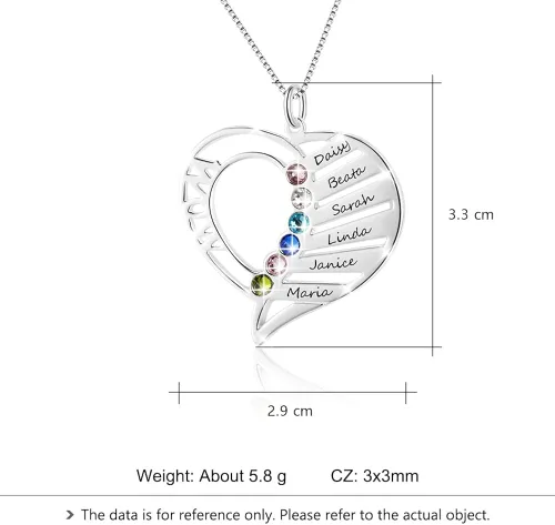 Miniatura 3 de Wendy Made Collar personalizado para mamá para mujer con 1-6 nombres para mamá, collar de piedra natal de corazón personalizado para mamá, madre e