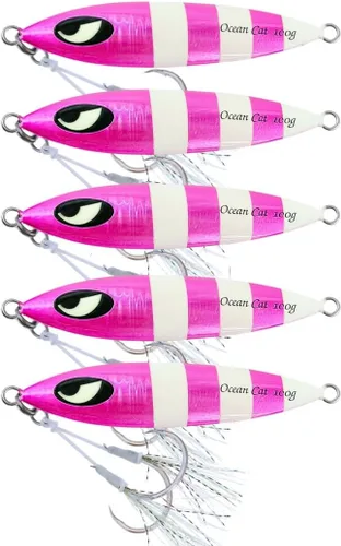 Miniatura 7 de OCEAN CAT 1 PC Señuelos de Pesca de Pitch de Caída Lenta Hundimiento Plomo Metal Jigs Planos Cebos de Jigging con Anzuelo para Pesca en Agua Salada