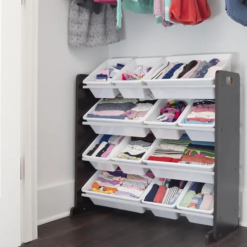 Miniatura 3 de Humble Crew Organizador moderno de juguetes con 12 contenedores, color espresso/blanco y Humble Crew, 4 niveles, estante de almacenamiento