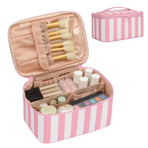 Miniatura 34 de OCHEAL Makeup Bag,Travel Makeup Organizer Bag, Cute Cosmetic Bags for Women Girls Travel Toiletry Bag Traveling With Brush Slot And Divider-Floral