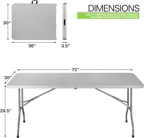 Miniatura 3 de Magshion Mesa plegable de plástico de 6 pies con asa para interiores y exteriores, mesa plegable de 6 pies para eventos de fiesta, color gris