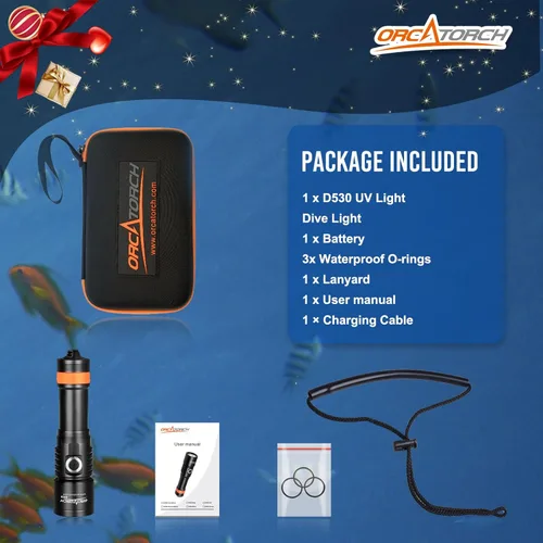 Miniatura 5 de ORCATORCH D530 Luz de Buceo, Luz LED UV de 395NM Luz Negra, Ángulo de Haz Estrecho de 8 Grados, Interruptor Lateral de Aleación de Titanio, 2 Modos