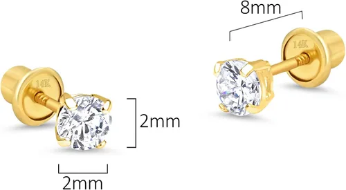 Miniatura 2 de Lovearing - Aretes de poste de oro amarillo de 14 quilates con circonitas cúbicas redondas de 2, 3, 4, 5 y 6mm