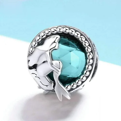 Miniatura 2 de Abalorio de sirena del océano original de plata de ley 925 con cuentas de oro rosa y estrella de mar para pulseras, Plata esterlina
