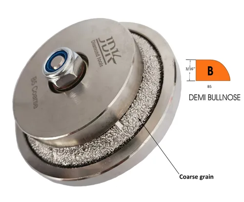 Miniatura 5 de JDK B5 Diamond Hand Profiler Wheel Broca de enrutador soldado al vacío grueso 5/8 ''-11 rosca Demi Half Bullnose 3/16 pulgadas forma para piedra