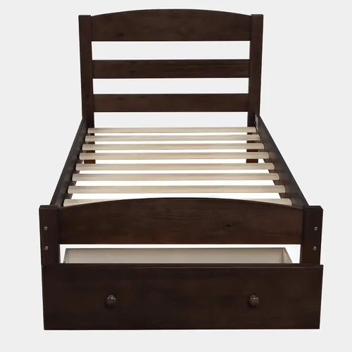 Miniatura 7 de SOFTSEA Base de cama de tamaño individual con cajones de almacenamiento, plataforma de madera maciza moderna de mediados de siglo con cabecero,