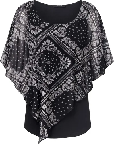 Miniatura 3 de Lotusmile - Blusa ligera con estampado, escalonada, de doble capa, de chifón tipo poncho, para mujer