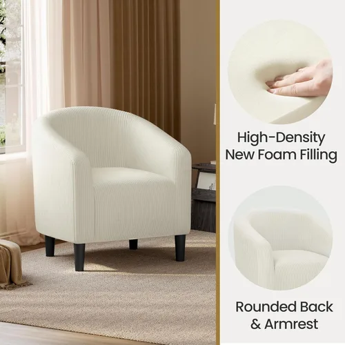 Miniatura 7 de Yaheetech Silla Accent tipo barril, silla de club de tela de pana, elegante sillón de sherpa peludo con acolchado suave y acogedor, adecuado