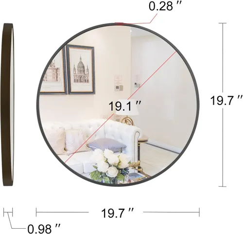 Miniatura 3 de Majnesvon Espejo redondo negro, espejo circular de pared de 20 pulgadas, grande, redondo, negro, para decoración de pared, espejo de tocador de baño