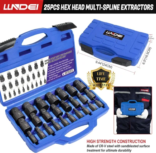 Miniatura 2 de LLNDEI Juego de extractor de tornillos con cabeza hexagonal, splines múltiples, extracción fácil de pernos redondeados, removedor de tornillos