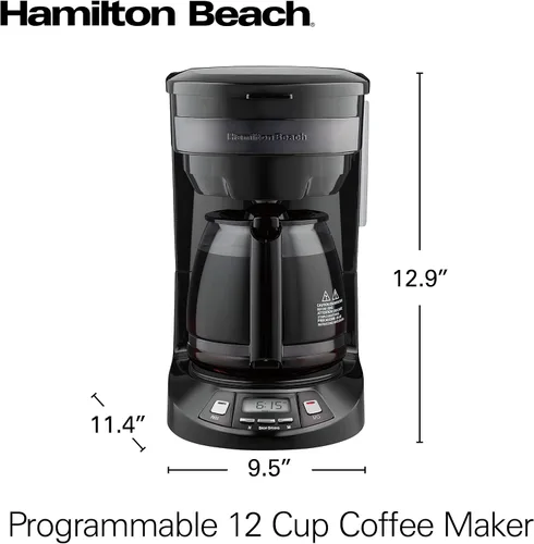 Miniatura 8 de Hamilton Beach Cafetera de goteo programable de 12 tazas con 3 opciones de preparación, jarra de vidrio, pausa y vierte automáticamente, acero