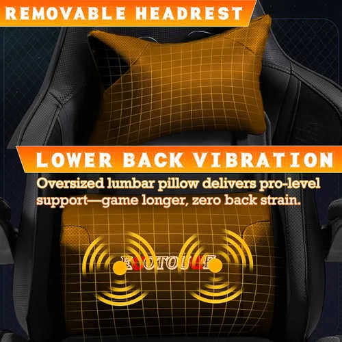 Miniatura 6 de ECOTOUGE Silla ergonómica para videojuegos, silla de videojuegos con cojín trasero extraíble, silla de jugador con almohada lumbar de masaje