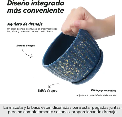 Miniatura 2 de STHIE - Macetas de cerámica con orificios de drenaje y platillos, macetas redondas azules para plantas de interior, diámetro 3.3/4.3/5.5 pulgadas, 1