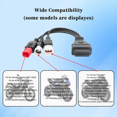 Miniatura 2 de Cable adaptador de diagnóstico OBD2 3 en 1 para Yamaha motocicleta Kline Honda CRF KTM, ajuste Euro 5 3pin+4pin+6pin a 16pin conector de diagnóstico