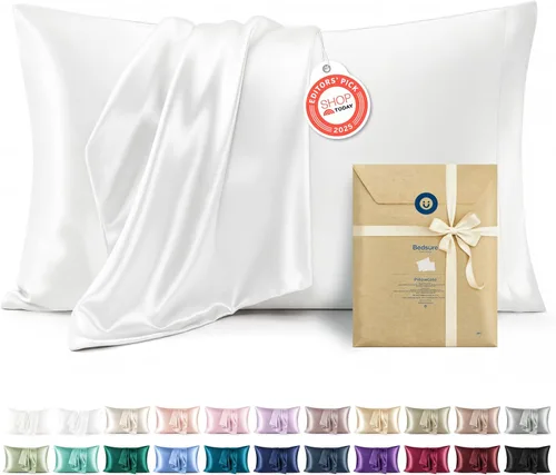 Miniatura 36 de Bedsure Paquete de 2 fundas de almohada de satén similares a las fundas de almohada de seda tamaño estándar, funda de almohada para mujeres que 01