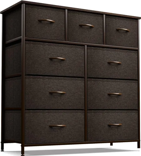 Sorbus - Cómoda con 9 cajones para dormitorio, pasillo, armario, organización de oficina, marco de acero, parte superior de madera, contenedores de