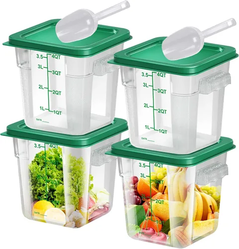 Miniatura 14 de 6 piezas recipientes de almacenamiento de alimentos de 2 cuartos con tapa, recipientes de almacenamiento comercial cuadrados transparentes con asa