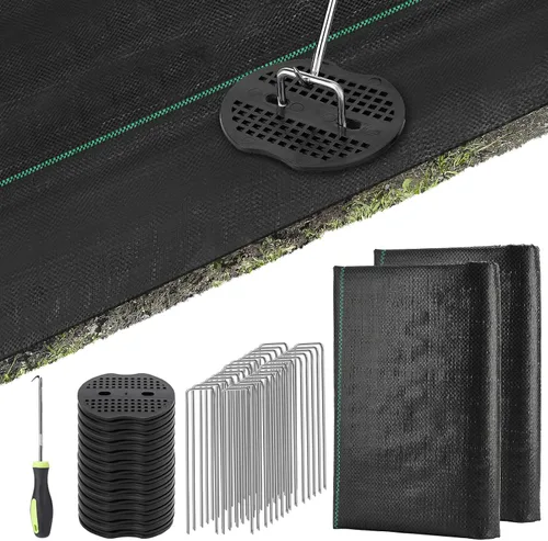 Miniatura 9 de PAMASE Tela de barrera de malezas para paisajismo, 20 juntas a prueba de desgarros, 20 estacas de jardín, gancho de púa, 3.2 onzas, cubierta