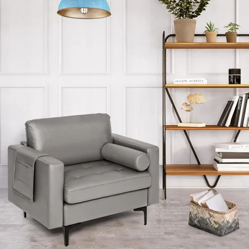 Miniatura 4 de Giantex Sofá individual, silla decorativa, sillón con cojín cómodo, bolsillos para revistas, sala de estar, silla de ocio tapizada para dormitorio