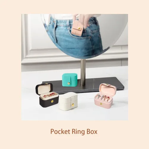 Miniatura 6 de VOMNA Estuche de joyería de viaje, pequeña caja de anillo de joyería, soporte para anillos, mini estuche de joyería de viaje portátil para anillos