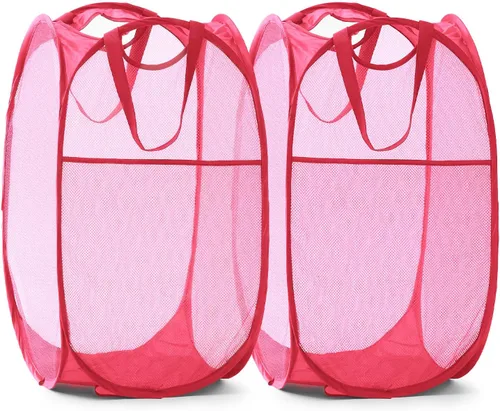 Miniatura 42 de TECHMILLY Cesta plegable de malla para la ropa sucia con asas resistentes y bolsillo lateral, cestas plegables portátiles para ropa para dormitorio