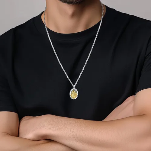 Miniatura 146 de Eusense San Miguel San Cristóbal San Benito San Judas Virgen María Collar chapado en oro 925 joyería religiosa para hombres y mujeres, collar