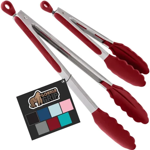 Miniatura 14 de GORILLA GRIP Pinzas de cocina de acero inoxidable resistentes al calor para cocinar, 9 + 12 pulgadas, juego de 2 pinzas para barbacoa, punta