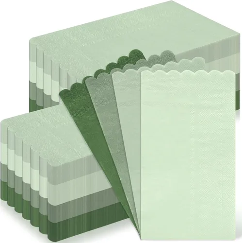 Miniatura 16 de Whaline Paquete de 200 servilletas de cóctel de color verde salvia, servilletas de papel de color degradado verde salvia con bordes festoneados