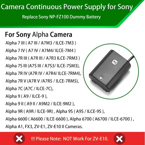 Miniatura 2 de NP-FZ100 A7III - Kit de adaptador de CA de fuente de alimentación continua para cámaras Sony Alpha A7IV A6600 A7SIII A7C A1 FX3 A7R3 A7R IV, A9 A9R