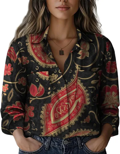 Miniatura 4 de Summer Tops for Women Lightweight Button Flowy Shirts Boho Long Sleeve Blouses Casual Clothes with Pockets