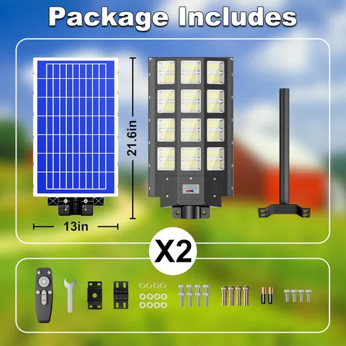 Miniatura 8 de Paquete de 2 farolas solares impermeables para exteriores, 9500 W, luz solar al aire libre del atardecer al amanecer, 240000LM 7000K sensor