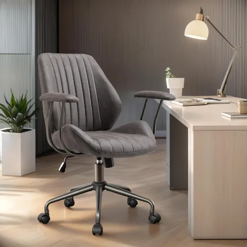 Miniatura 15 de Silla de oficina en casa, silla ergonómica para computadora con soporte lumbar, altura ajustable, silla de oficina moderna de mediados de siglo