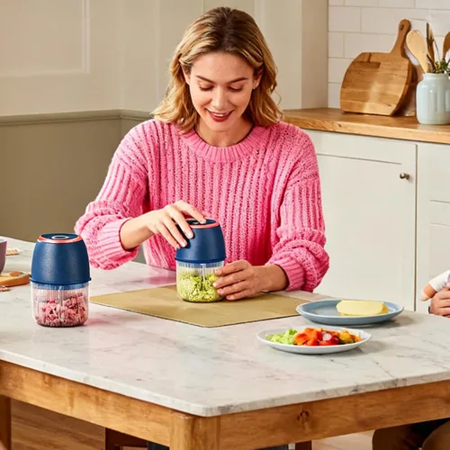 Miniatura 2 de Picadora eléctrica de ajo Procesador de alimentos de 11.8 fl oz Trituradora de verduras de cocina - Máquina trituradora de cebolla pequeña