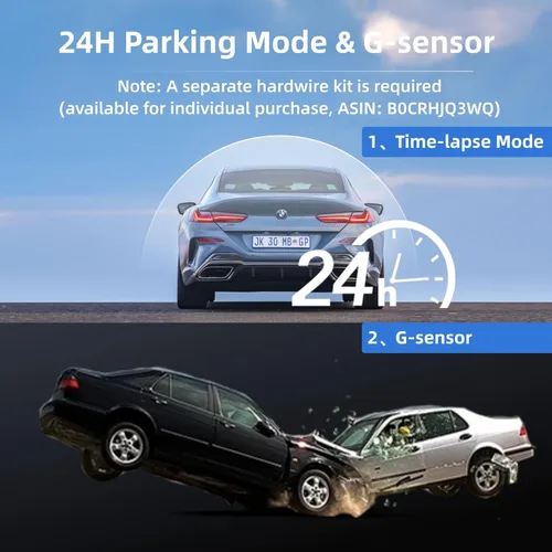 Miniatura 4 de Miofive Dash Cam - Cámara delantera y trasera para automóvil, 4K+4K, WiFi, Bluetooth, con tarjeta SD de 64 GB, cámara dual para auto con monitoreo