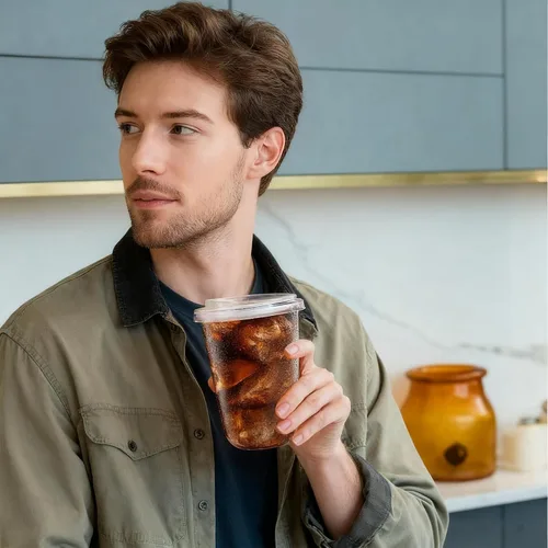 Miniatura 5 de Paquete de 50 vasos de plástico transparente con tapas para sorber – Tazas de café helado de 16 onzas con tapas sin pajilla, desechables de fondo