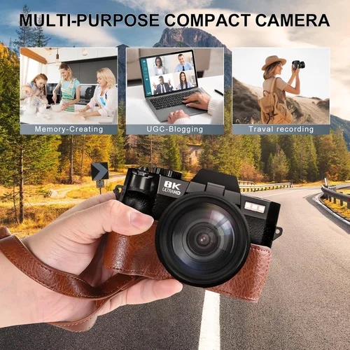 Miniatura 5 de Cámaras digitales de 8K y 64MP para fotografía, zoom de 16X, WiFi, pantalla abatible de 180°, enfoque automático, antivibración, lente gran angular