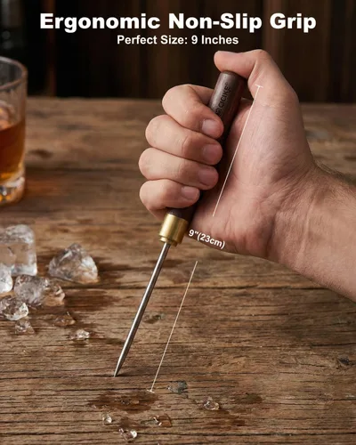 Miniatura 4 de Pico de hielo de acero inoxidable con cubierta de seguridad, herramienta para romper hielo, mango de madera antideslizante para fácil de agarrar, 9