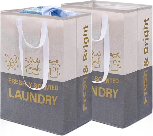 Paquete de 2 cestas de lavandería de 92 litros con asas, impermeable, plegable, para dormitorio, cuarto de baño