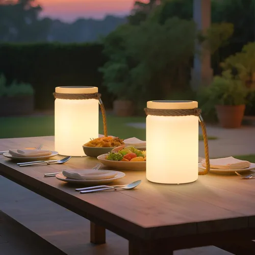 Miniatura 7 de uuffoo Paquete de 2 lámparas solares de mesa, impermeables, LED, inalámbricas, IP44 RGB y blanco cálido, regulables, para patio, camping
