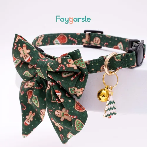 Miniatura 5 de Faygarsle Paquete de 2 collares navideños para gatos con pajarita, collar de invierno rosa y verde para niños y niñas Arco grande verde y rosa
