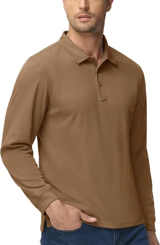 Miniatura 6 de MAGCOMSEN Camisas polo para hombre, 3 botones, secado rápido, manga larga, tácticas, camisa de golf