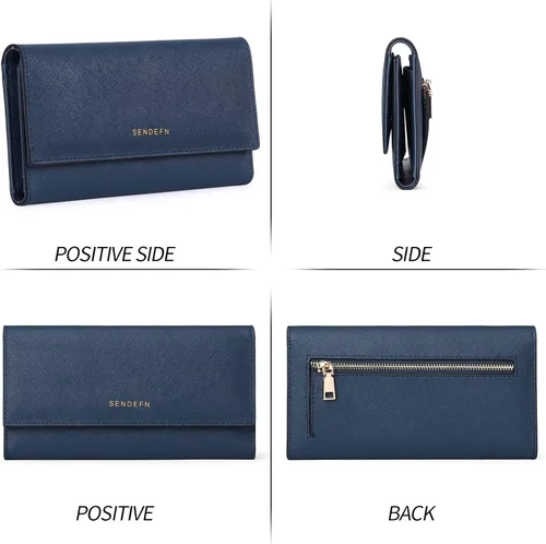 Miniatura 7 de SENDEFN - Cartera de cuero para mujer, portatarjetas con bloqueo RFID, monedero para mujer con cierre