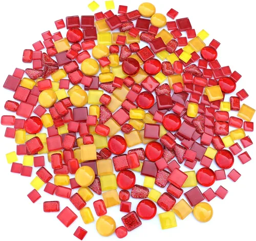 Miniatura 2 de LITMIND Azulejos de Mosaico de Cristal Irregulares Surtidos Naranja Rojo, Paquete de Valor de 9 oz - Perfectos para Manualidades de Arte, Proyectos