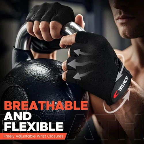 Miniatura 6 de Guantes de gimnasio BEACE para levantamiento de pesas, con palma de piel antideslizante para entrenamiento, fitness y culturismo para hombres