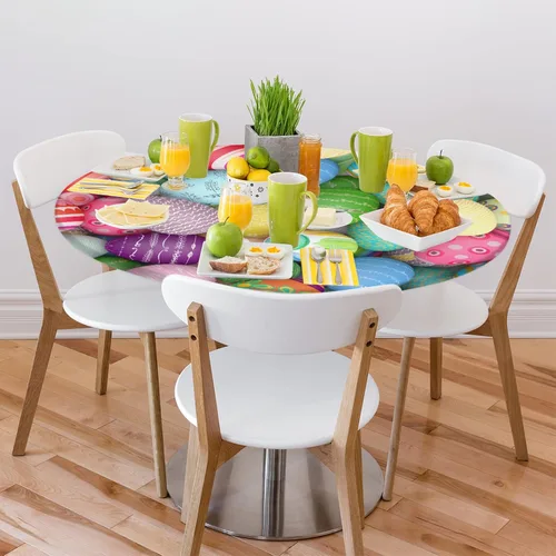 Miniatura 8 de Mantel redondo con diseño de huevos coloridos de Pascua, con borde elástico, impermeable, lavable, para cocina, fiestas, bodas, interiores