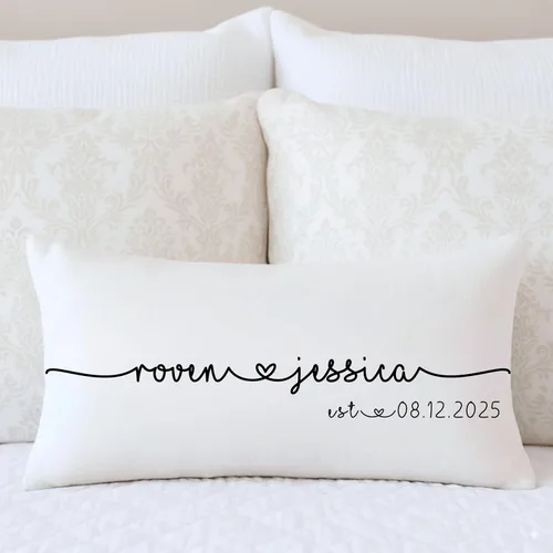 Miniatura 2 de Funda de almohada personalizada para boda con nombres de la pareja y fecha personalizada, almohada con monograma para aniversario de boda, Design #17